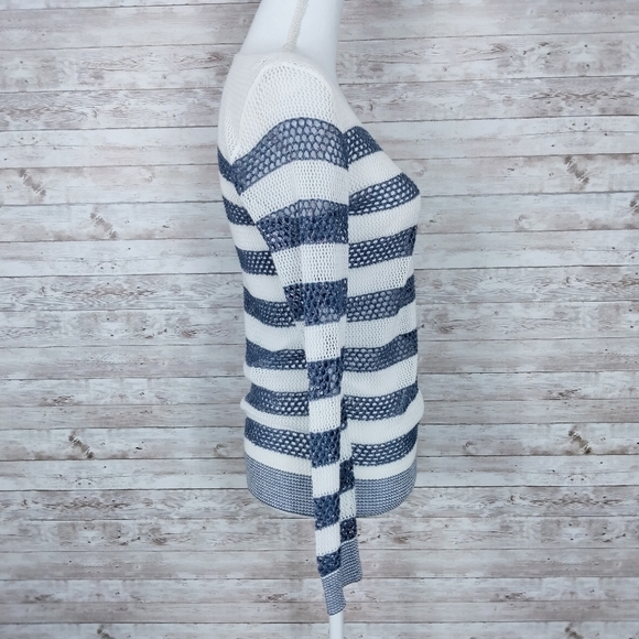 INC Sheer Knit Sweater Blue Sparkle White 787 - Picture 3 of 7